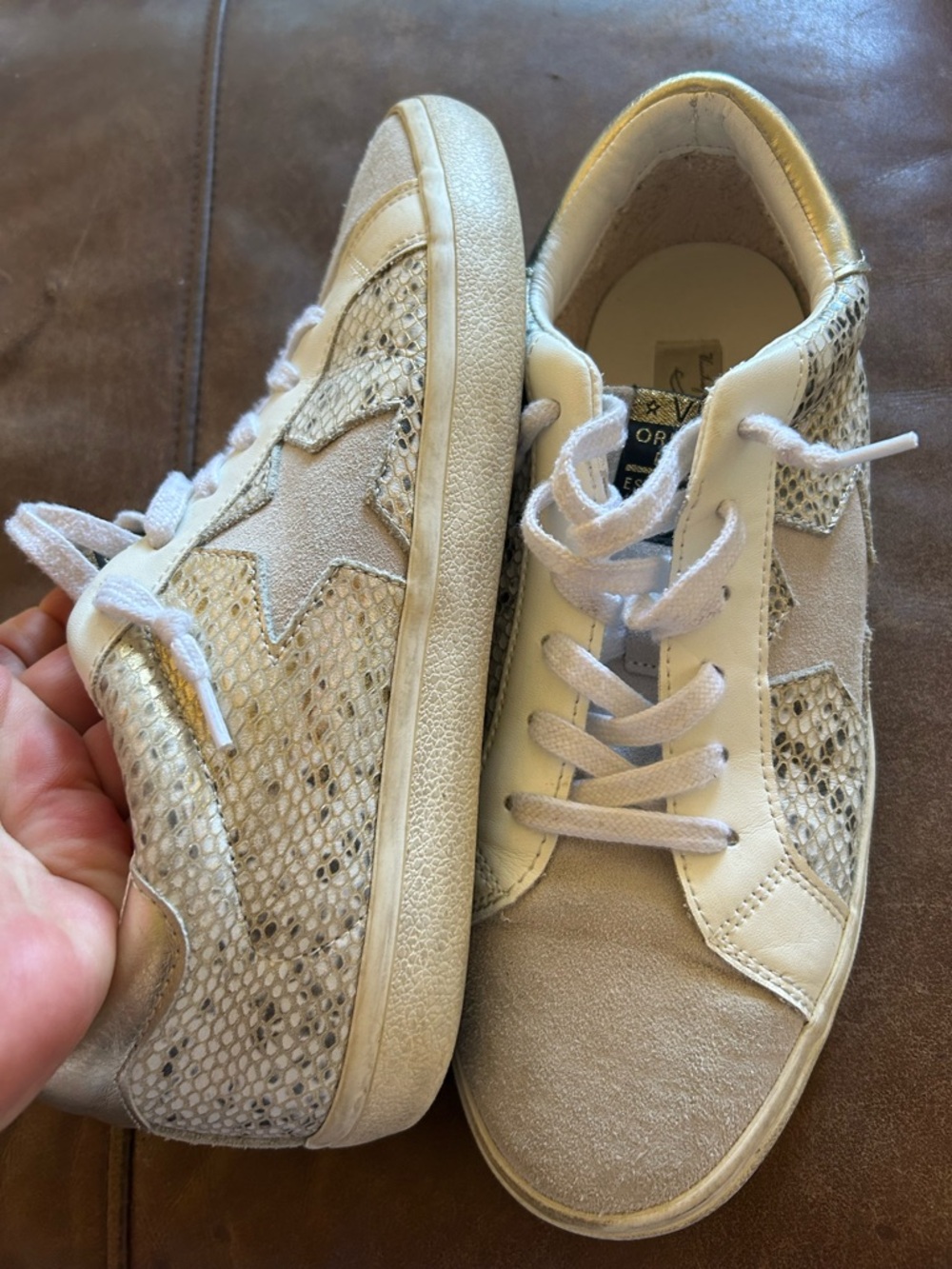 Vintage Havana Beige Snake-Print & Cream Sneakers